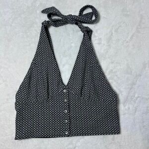 Free People Picnic Gingham Button Halter Crop Top,  small